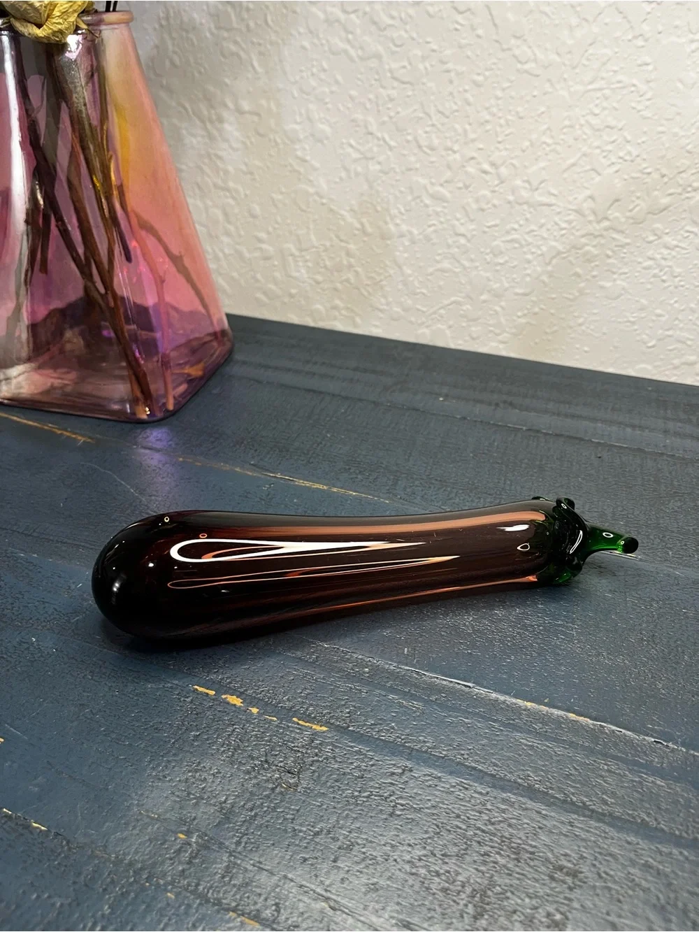 Artisan Glass Chili Accent Vase in Brown with Green Stem
